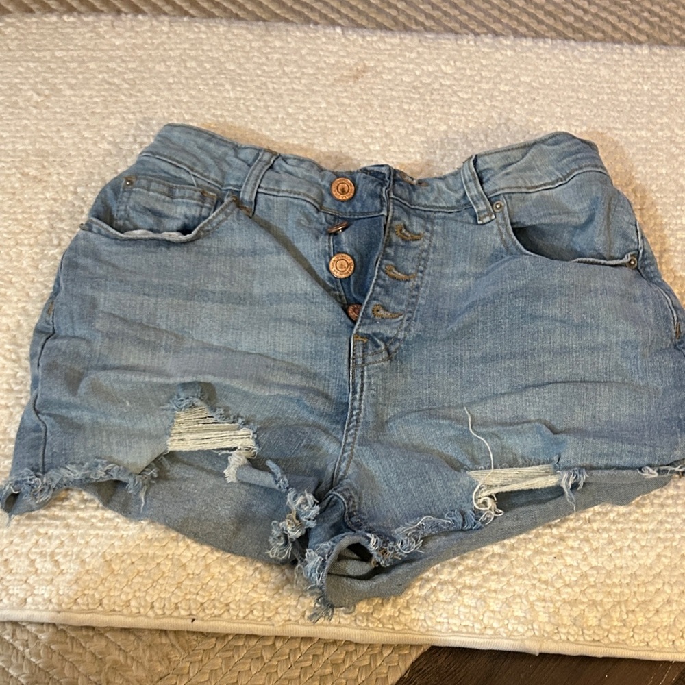 Vanilla Star Blue Distressed Jean Shorts Button Fly
